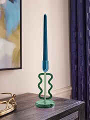 Green Wiggle Arm Glass Taper Candle Holder - Image 1 of 5