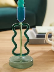Green Wiggle Arm Glass Taper Candle Holder - Image 2 of 5