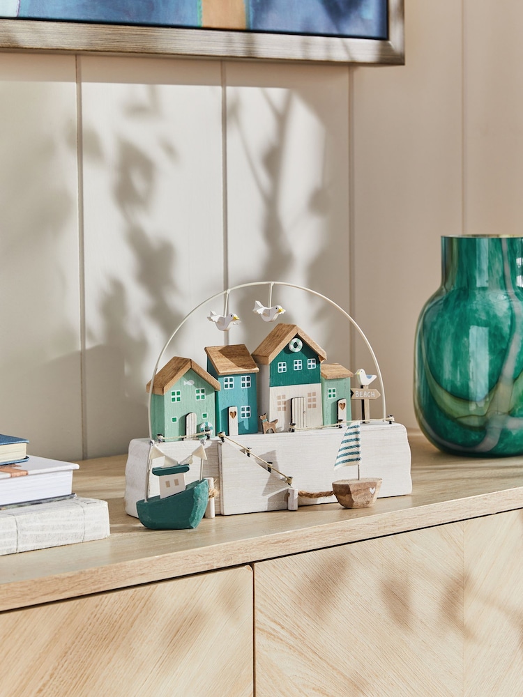 Blue Coastal Harbour Scene Ornament - Image 1 of 4