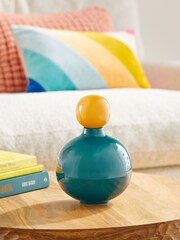 Teal Blue Rounded Lidded Ceramic Vase - Image 1 of 4