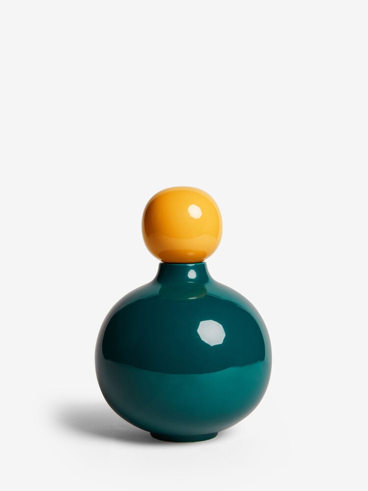 Teal Blue Rounded Lidded Ceramic Vase - Image 2 of 4