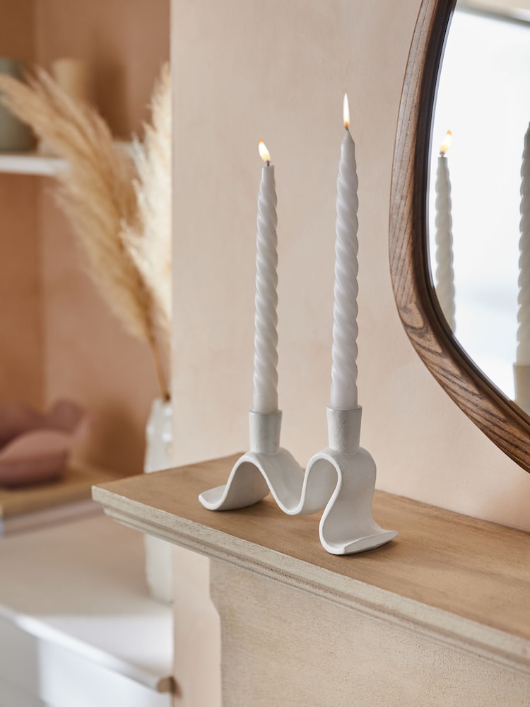 White Wiggle Cast Metal Taper Candle Holder - Image 1 of 6