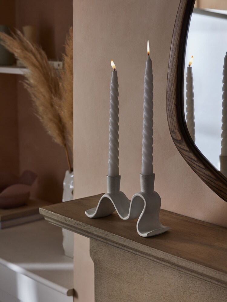 White Wiggle Cast Metal Taper Candle Holder - Image 2 of 6