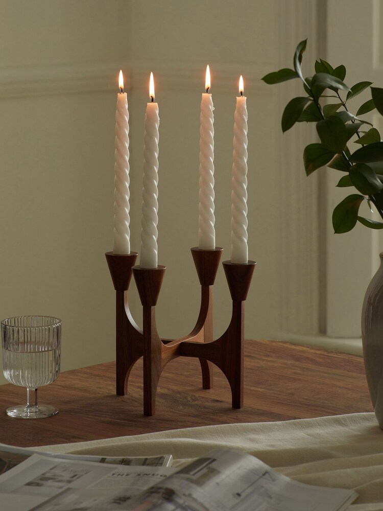 Brown Wooden Tapered Candelabra Candle Holder - Image 2 of 6