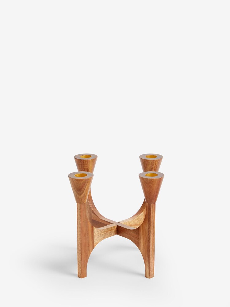 Brown Wooden Tapered Candelabra Candle Holder - Image 4 of 6
