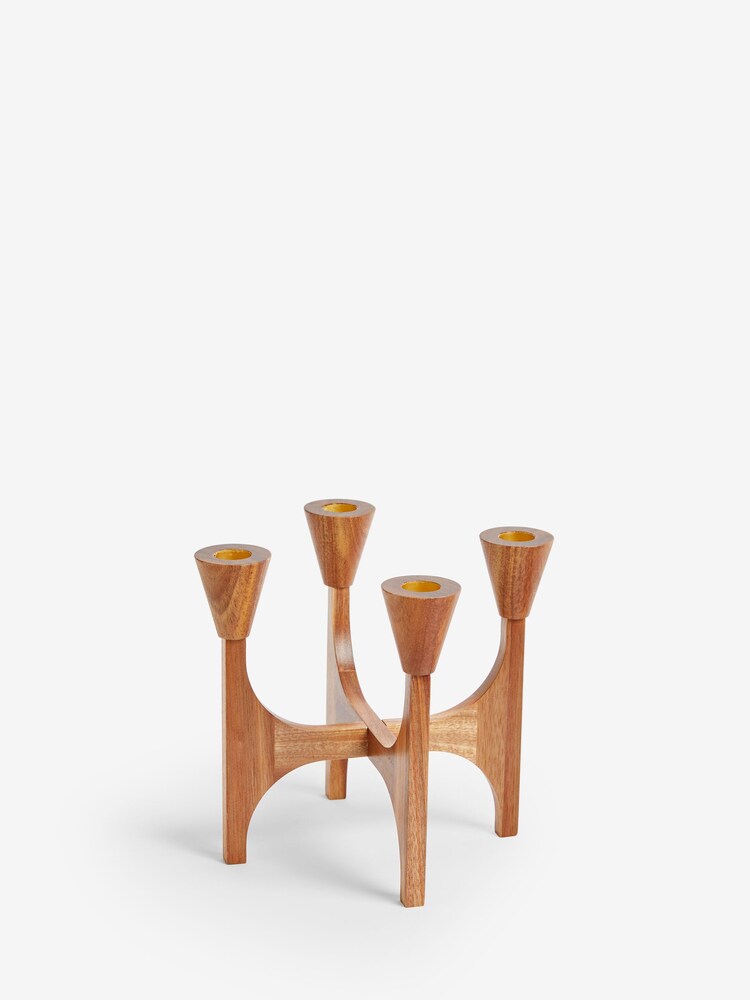 Brown Wooden Tapered Candelabra Candle Holder - Image 5 of 6