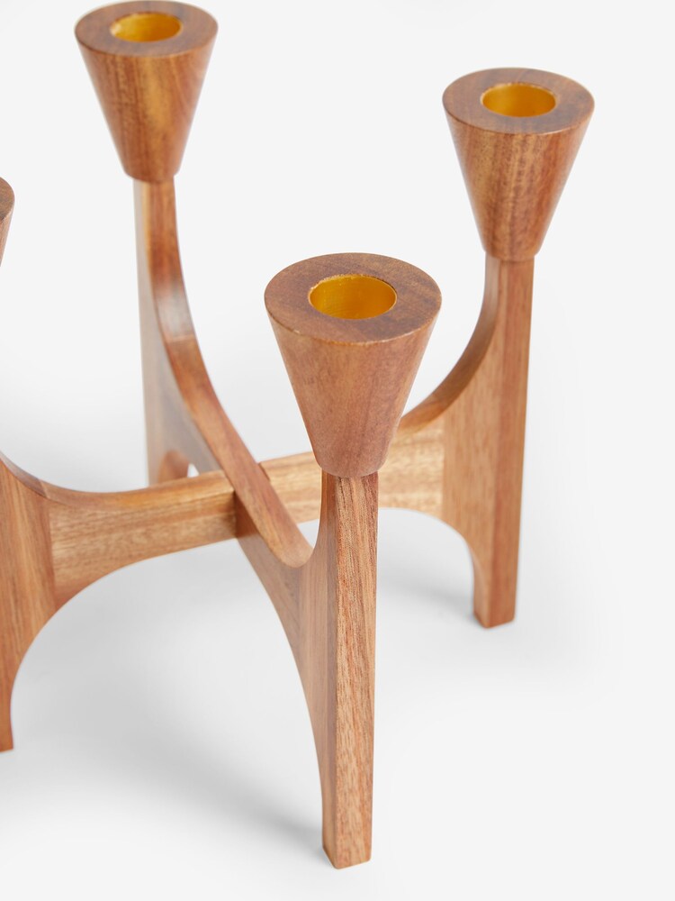 Brown Wooden Tapered Candelabra Candle Holder - Image 6 of 6