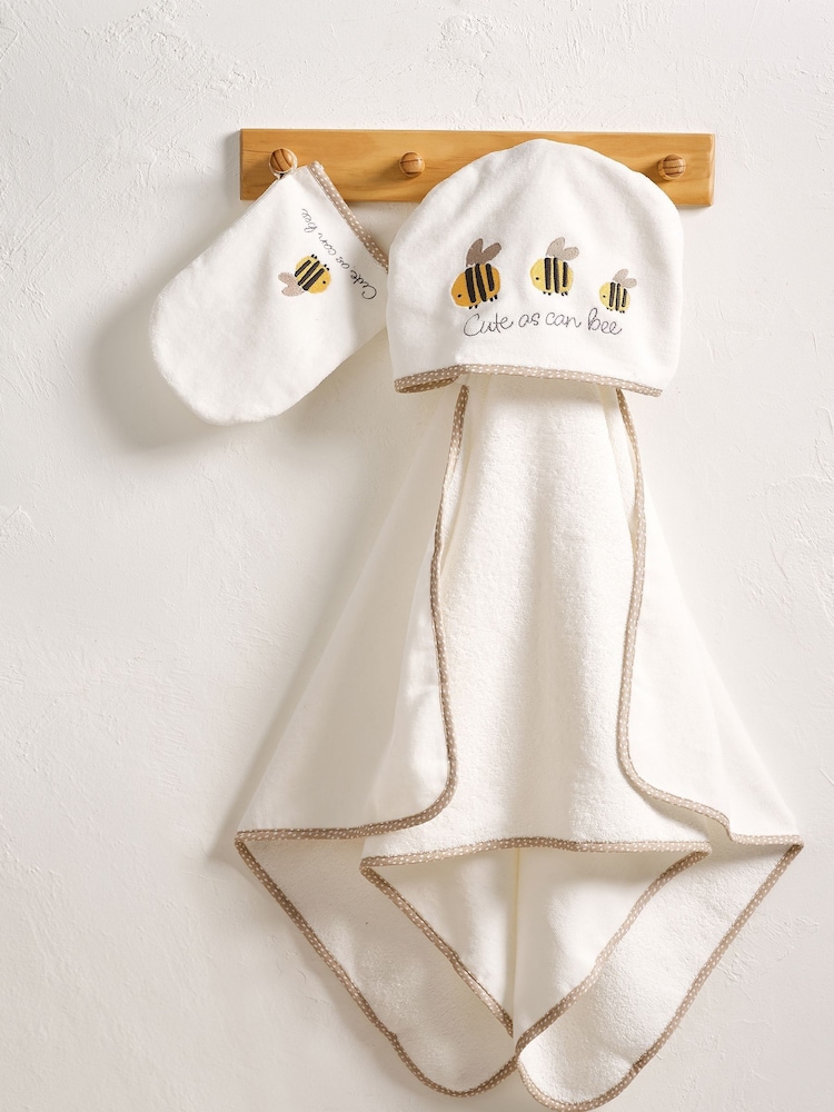White Bee Newborn 100% Cotton Hooded Baby Towel - Image 2 of 3
