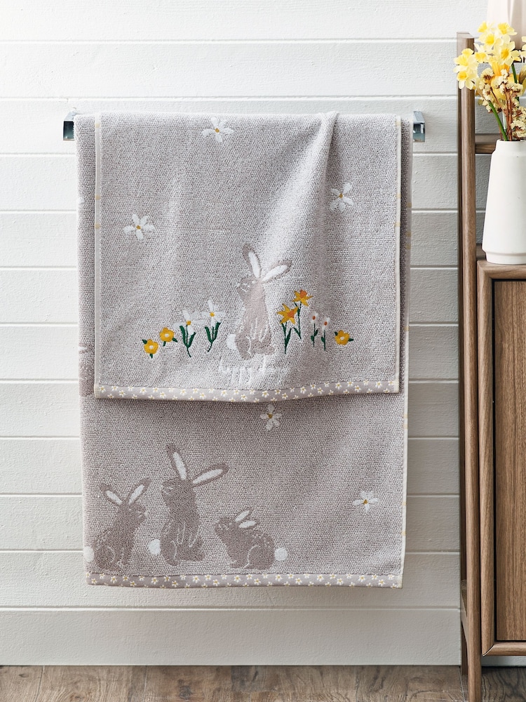 Grey Bunnies 100% Cotton Towel - Image 1 of 4