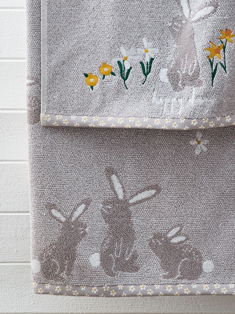 Grey Bunnies 100% Cotton Towel - Image 4 of 4