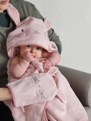Pink Bunny 100% Cotton Newborn Hooded Baby Towel - Image 1 of 3