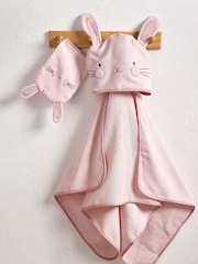 Pink Bunny 100% Cotton Newborn Hooded Baby Towel - Image 2 of 3