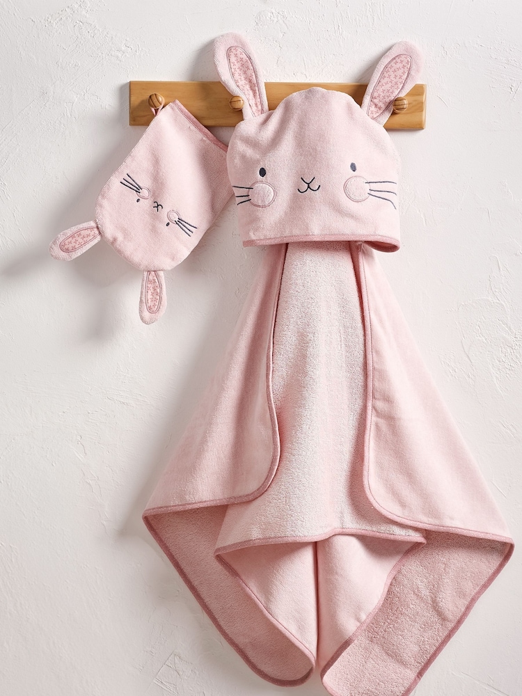Pink Bunny 100% Cotton Newborn Hooded Baby Towel - Image 2 of 3