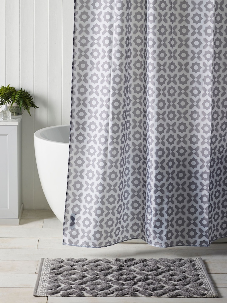 Grey Geo Tile Shower Curtain - Image 1 of 2