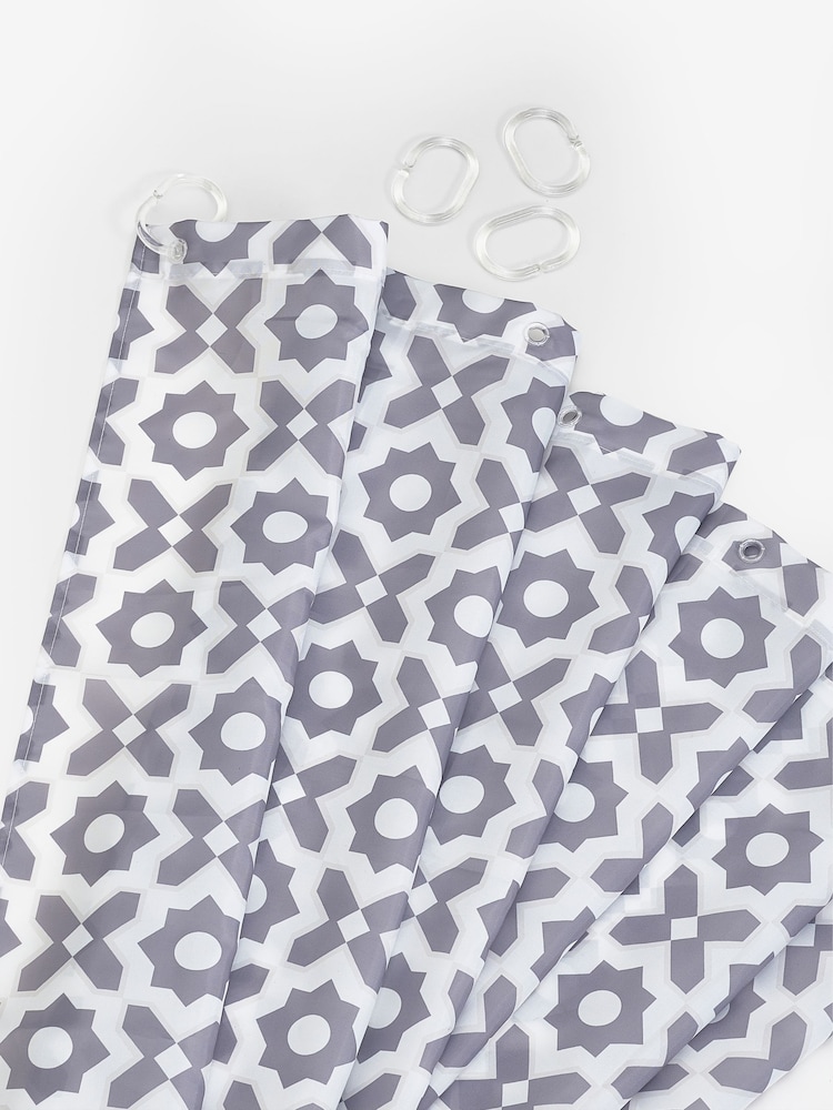 Grey Geo Tile Shower Curtain - Image 2 of 2