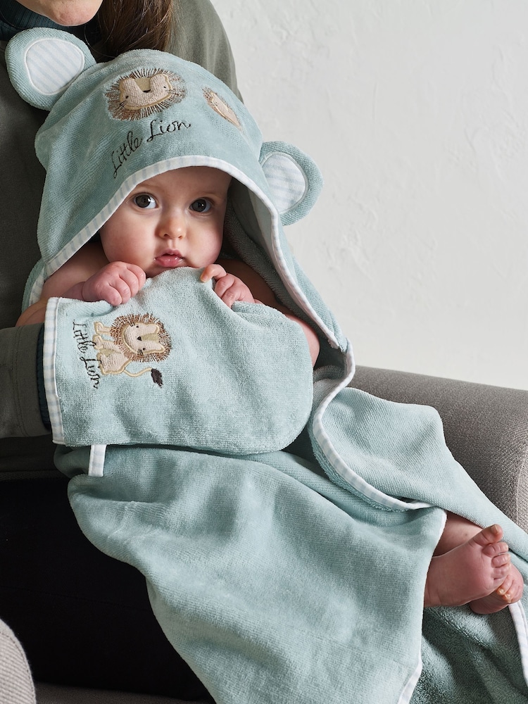 Blue Lion 100% Cotton Newborn Hooded Baby Towel - Image 1 of 3