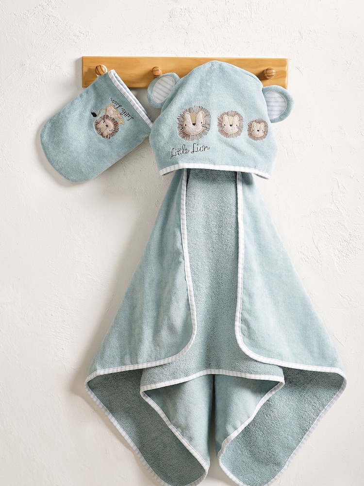 Blue Lion 100% Cotton Newborn Hooded Baby Towel - Image 2 of 3