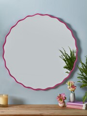 Pink Scalloped Round Wall Mirror 60x60cm - Image 1 of 4