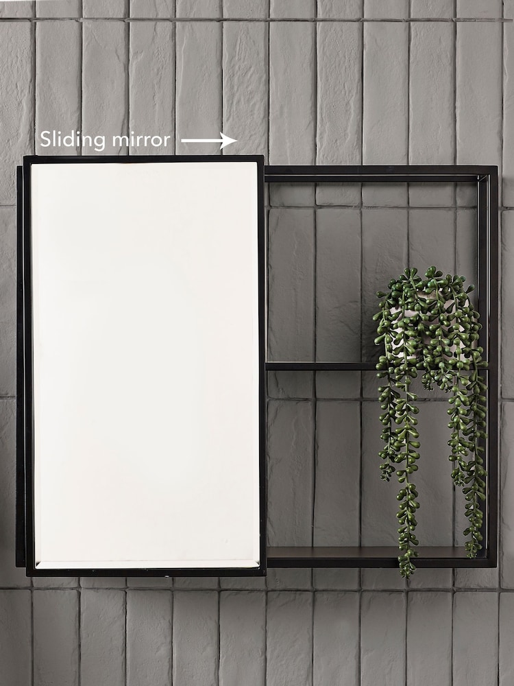 Black Rectangle Sliding Shelf Wall Mirror - Image 1 of 6