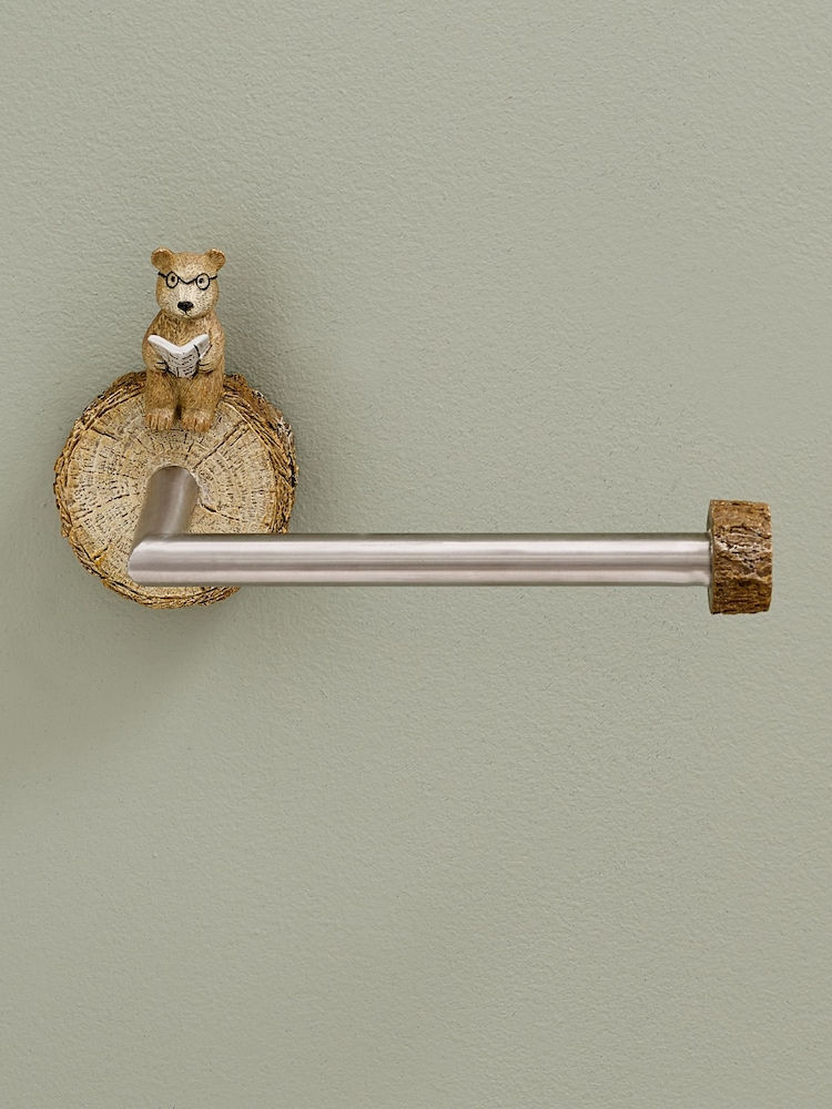 Natural Bertie Bear Woodland Spa Wall Mount Toilet Roll Holder - Image 1 of 5