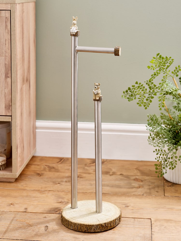 Natural Bertie Bear Woodland Spa Floor Standing Toilet Roll Holder - Image 1 of 4