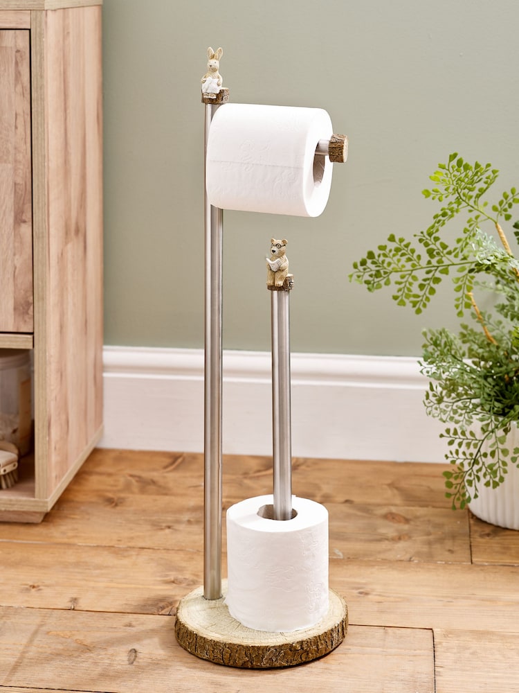 Natural Bertie Bear Woodland Spa Floor Standing Toilet Roll Holder - Image 2 of 4