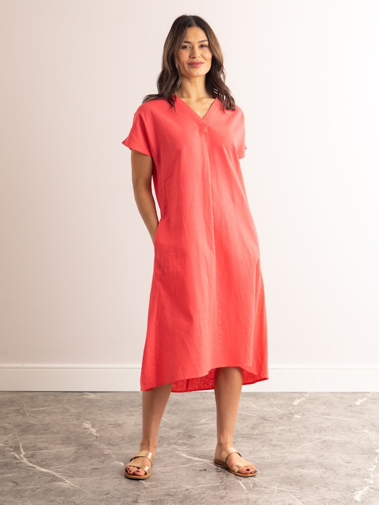 Lakeland Clothing Pink Esther Short Sleeve Linen Blend Midi Dress - Image 1 of 5