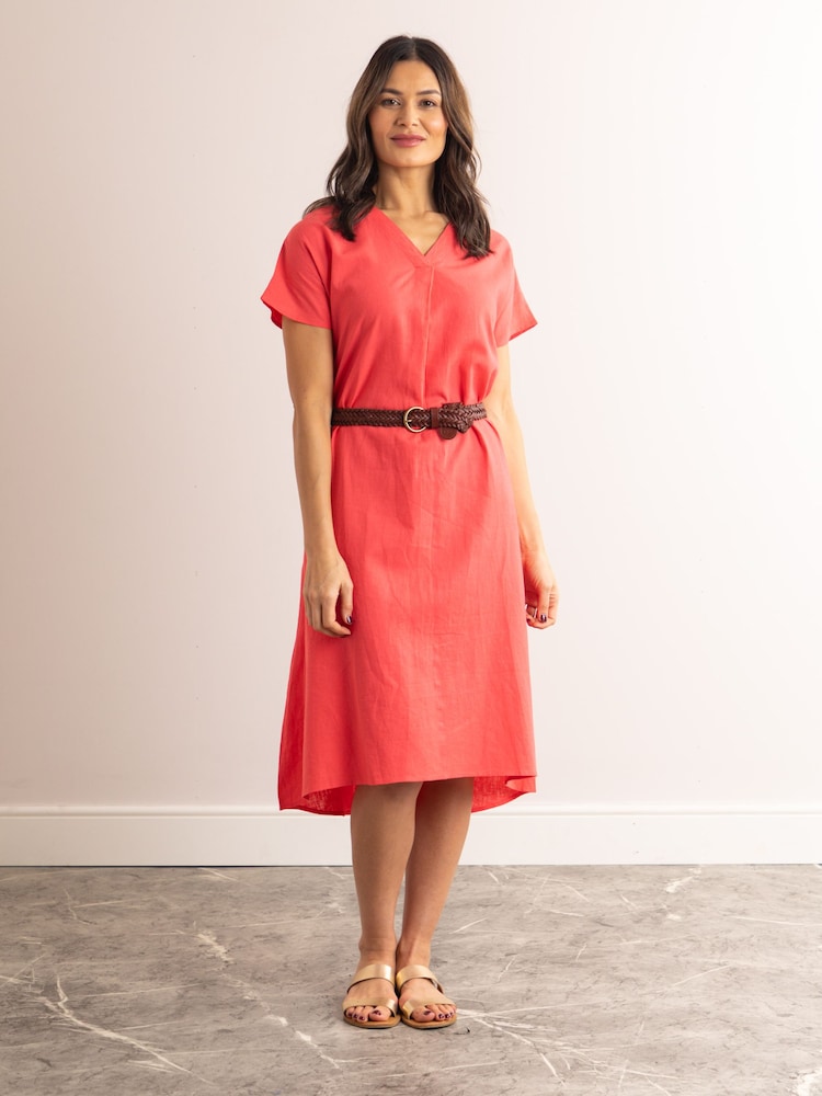 Lakeland Clothing Pink Esther Short Sleeve Linen Blend Midi Dress - Image 2 of 5