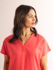 Lakeland Clothing Pink Esther Short Sleeve Linen Blend Midi Dress - Image 3 of 5