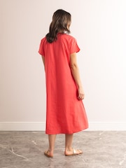 Lakeland Clothing Pink Esther Short Sleeve Linen Blend Midi Dress - Image 4 of 5