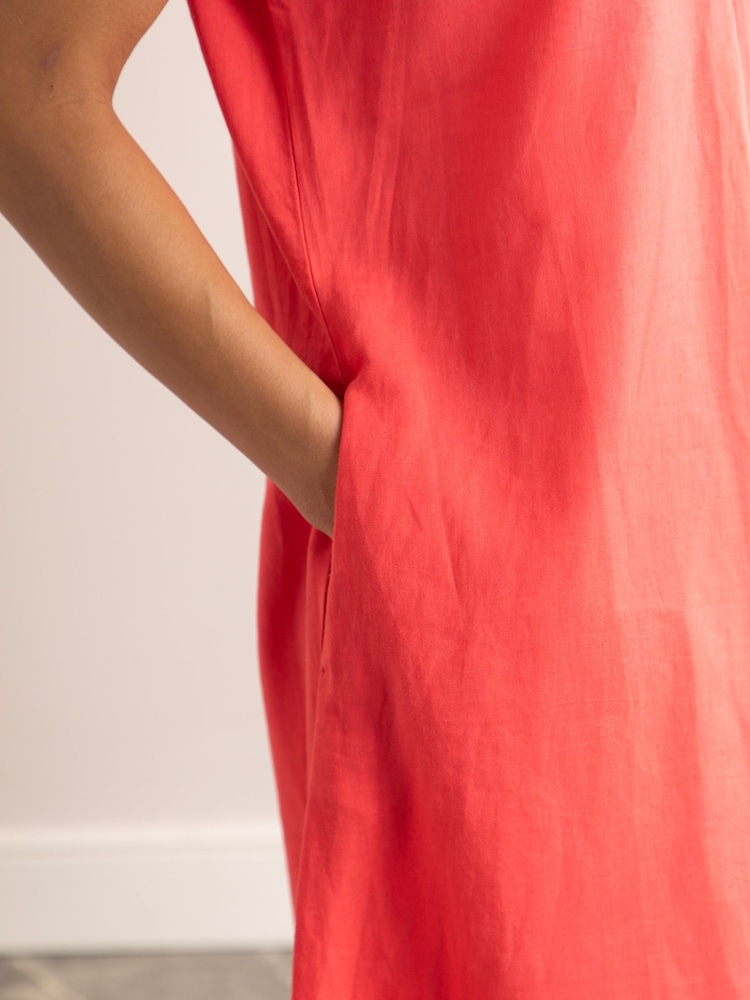 Lakeland Clothing Pink Esther Short Sleeve Linen Blend Midi Dress - Image 5 of 5