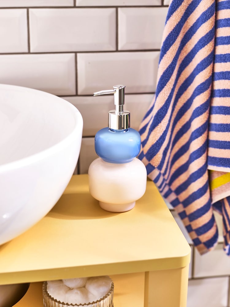 Blue and Pink Colourblock Glass Soap Dispenser - Image 2 of 4 Blue and Pink Colourblock Glass Soap Dispenser - Image 2 of 4
