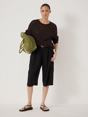 Hush Brown Cindy Linen Blend Crew Neck Jumper - Image 1 of 5