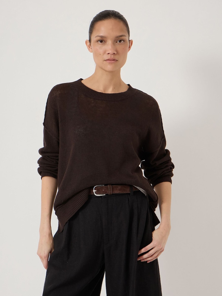 Hush Brown Cindy Linen Blend Crew Neck Jumper - Image 2 of 5