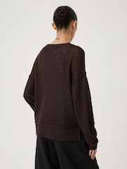 Hush Brown Cindy Linen Blend Crew Neck Jumper - Image 3 of 5