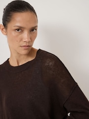 Hush Brown Cindy Linen Blend Crew Neck Jumper - Image 4 of 5