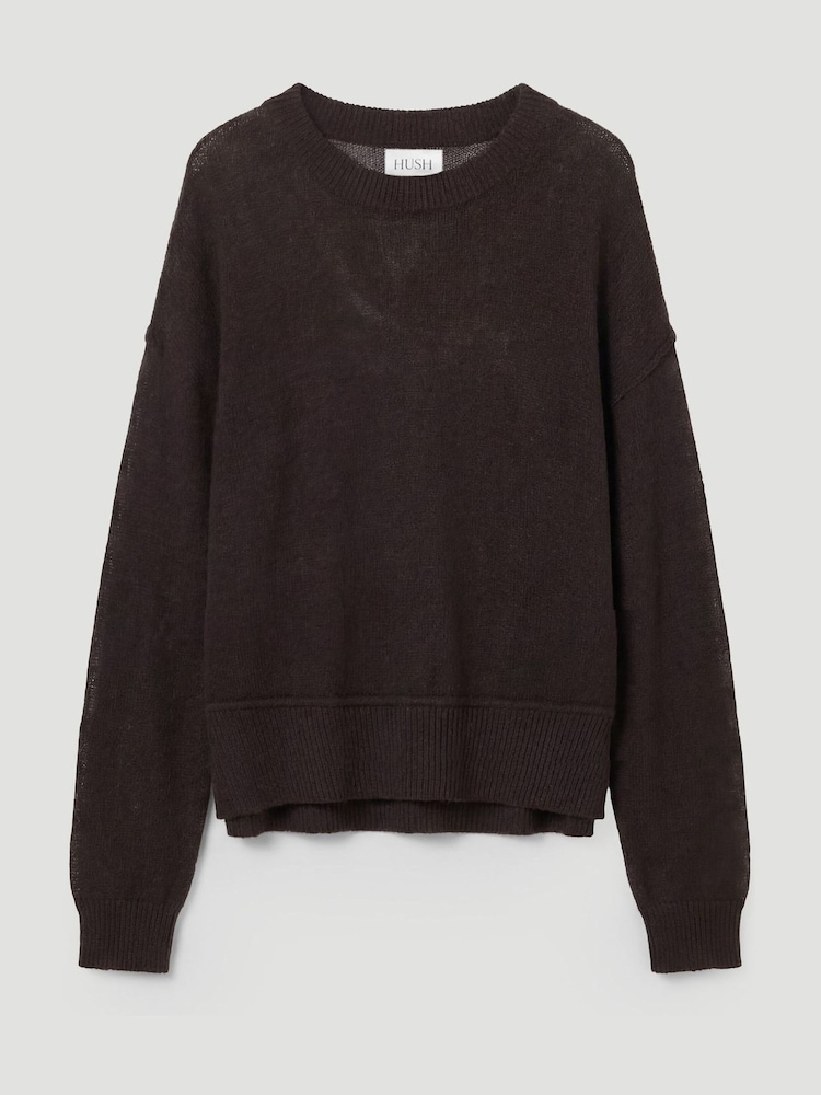 Hush Brown Cindy Linen Blend Crew Neck Jumper - Image 5 of 5