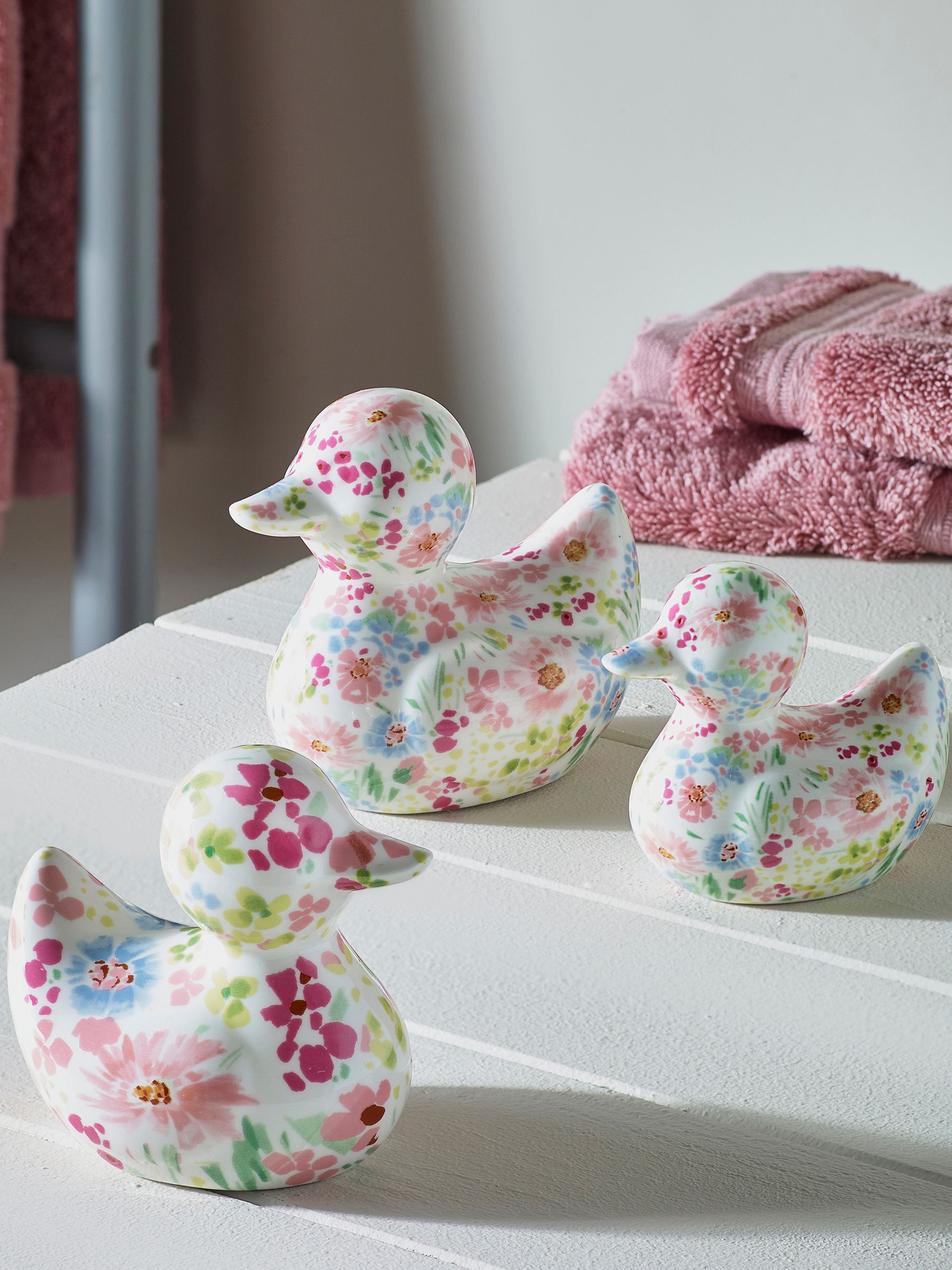 Set of 3 Multi Floral Ceramic Ducks - Image 1 of 2