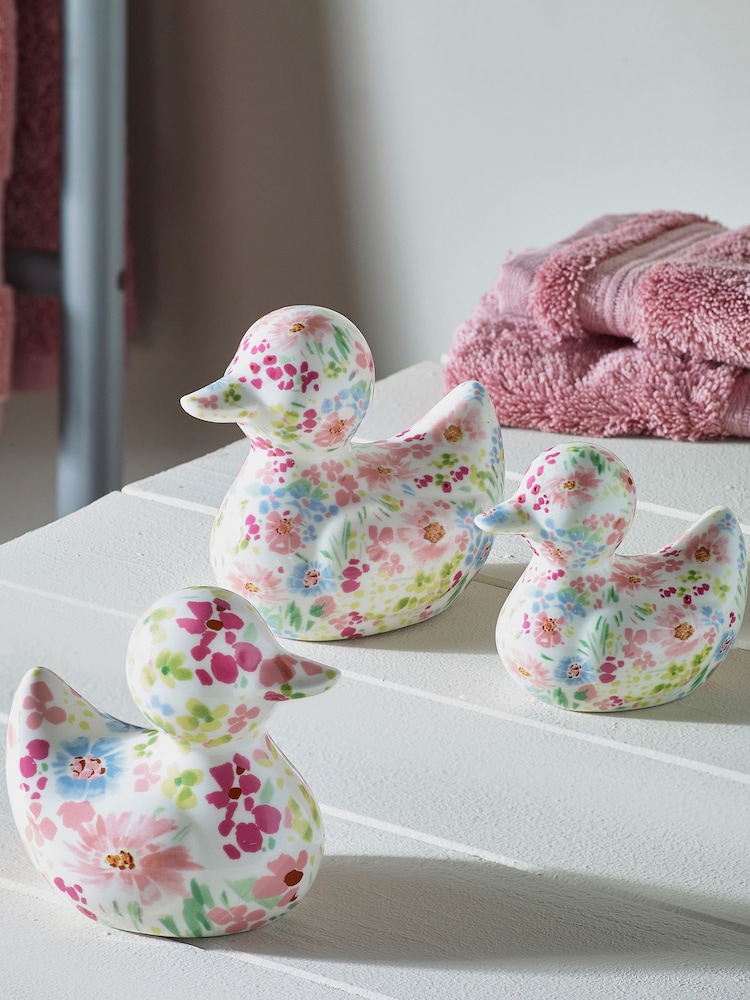 Set of 3 Multi Floral Ceramic Ducks - Image 1 of 2