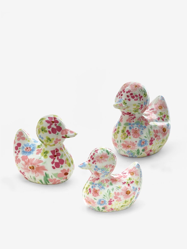 Set of 3 Multi Floral Ceramic Ducks - Image 2 of 2