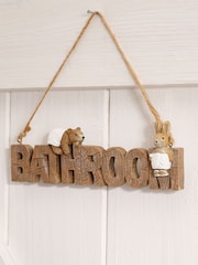Natural Bertie Bear and Rosie Rabbit Hanging Bathroom Sign - Image 2 of 3