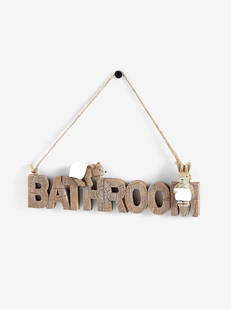 Natural Bertie Bear and Rosie Rabbit Hanging Bathroom Sign - Image 3 of 3