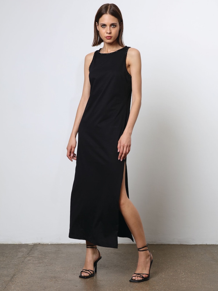 Religion Black Fitted Halter Neck Beaded Jersey Maxi Dress - Image 1 of 6 Religion Black Fitted Halter Neck Beaded Jersey Maxi Dress - Image 1 of 6