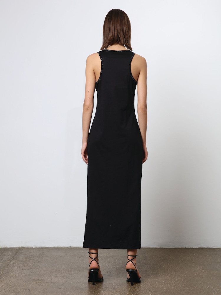 Religion Black Fitted Halter Neck Beaded Jersey Maxi Dress - Image 2 of 6
