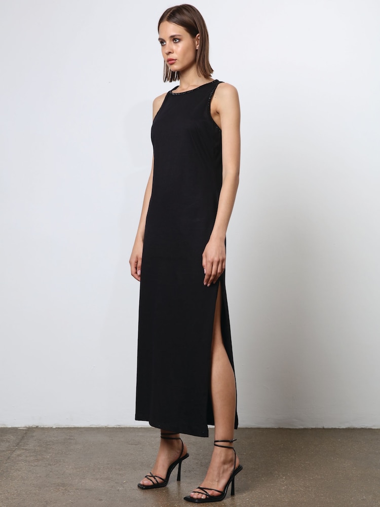 Religion Black Fitted Halter Neck Beaded Jersey Maxi Dress - Image 4 of 6