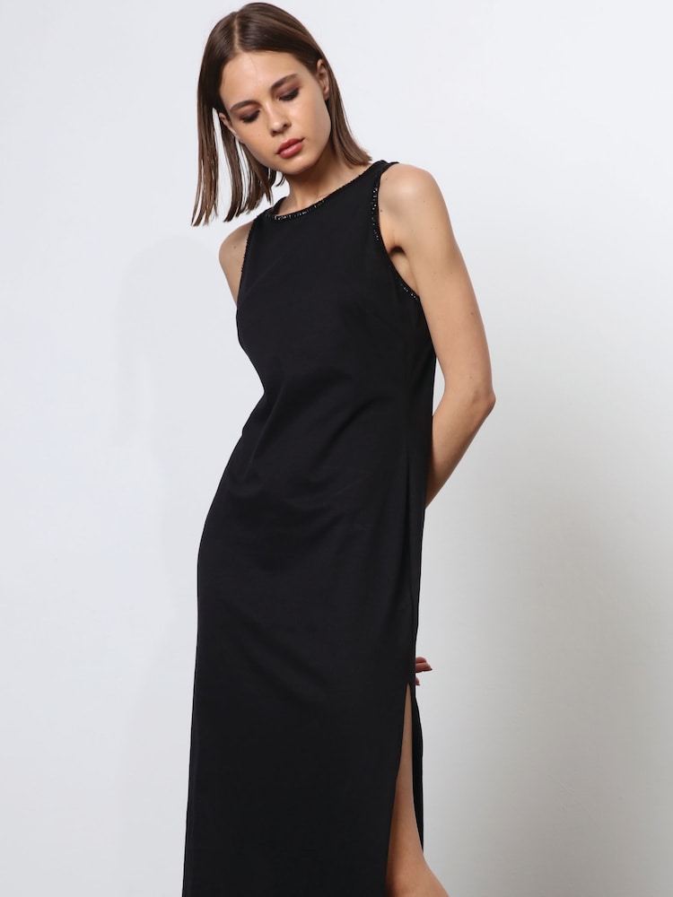 Religion Black Fitted Halter Neck Beaded Jersey Maxi Dress - Image 5 of 6