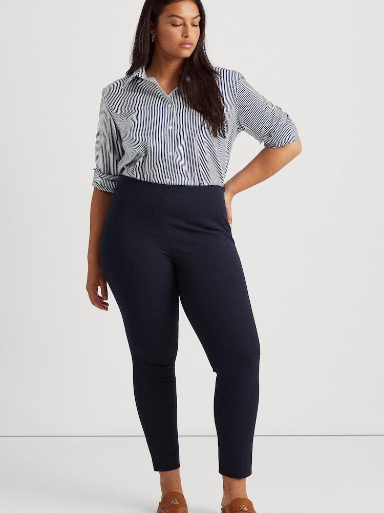 Lauren Ralph Lauren Curve Navy Blue Stretch Twill Skinny Trousers - Image 3 of 8