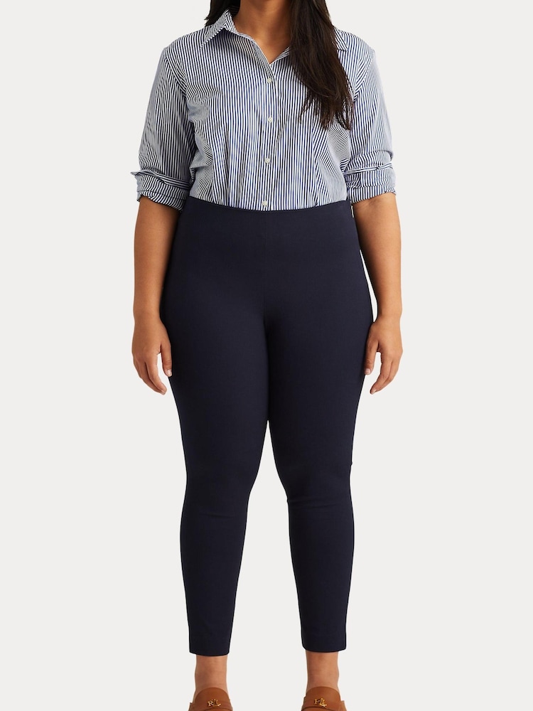 Lauren Ralph Lauren Curve Navy Blue Stretch Twill Skinny Trousers - Image 4 of 8