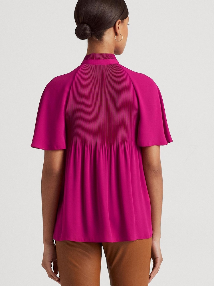 Lauren Ralph Lauren Pink Pleated Georgette Blouse - Image 2 of 9