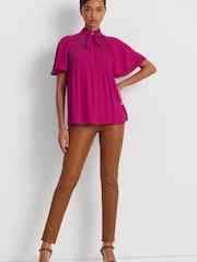 Lauren Ralph Lauren Pink Pleated Georgette Blouse - Image 3 of 9
